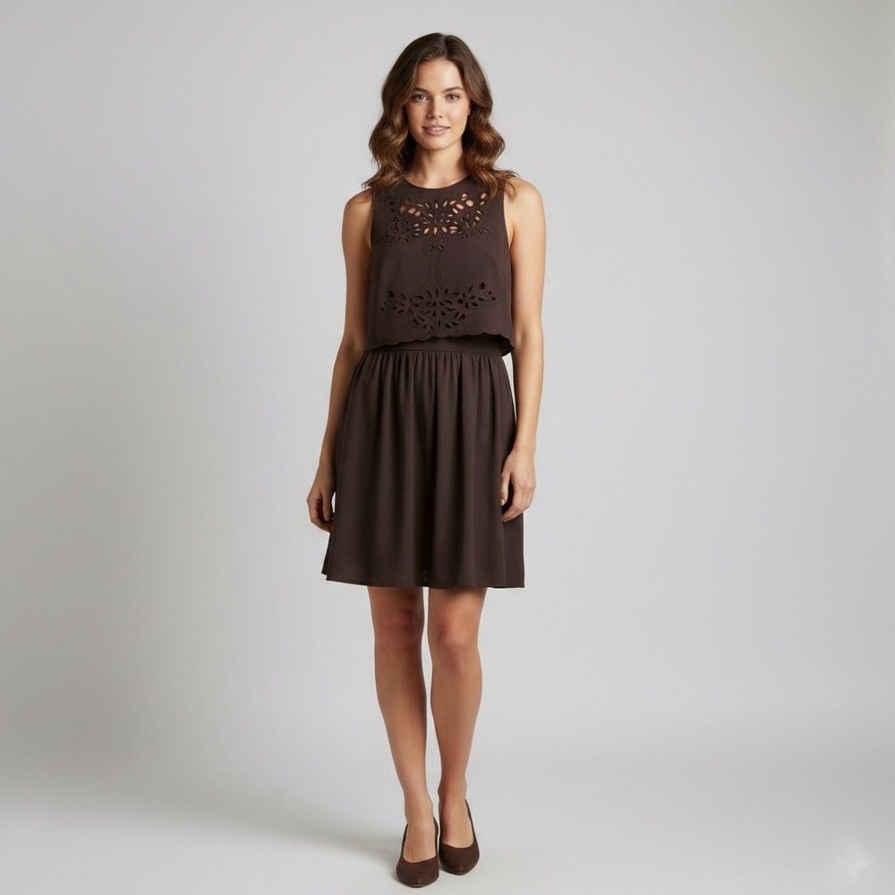 Elegant Black Cutout Filagree Eyelet Sleeveless Dress Any Occasion All Seasons
